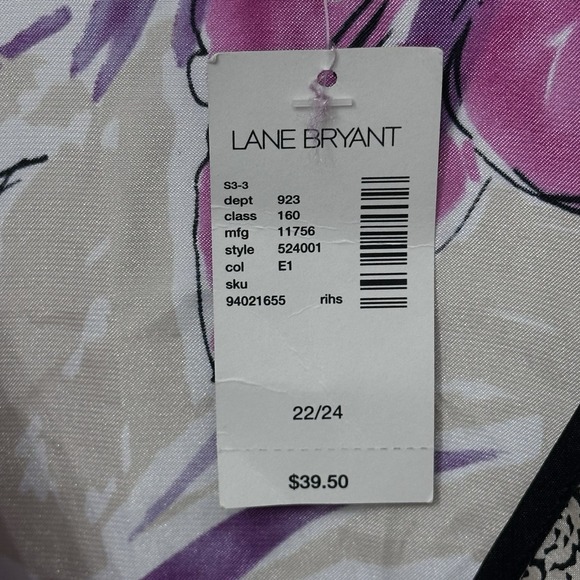Lane Bryant Blouse Women 22/24 Pink Beige Black Floral Top Tie Back Short Sleeve - Picture 5 of 8